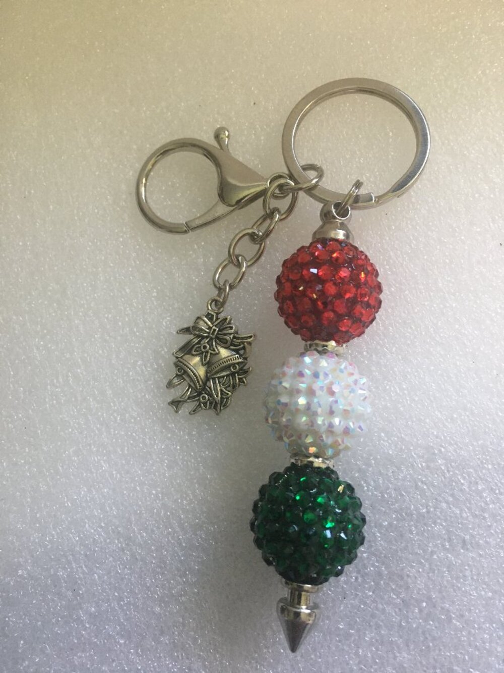 Festive Rhinestone Bell Charm Keychain
